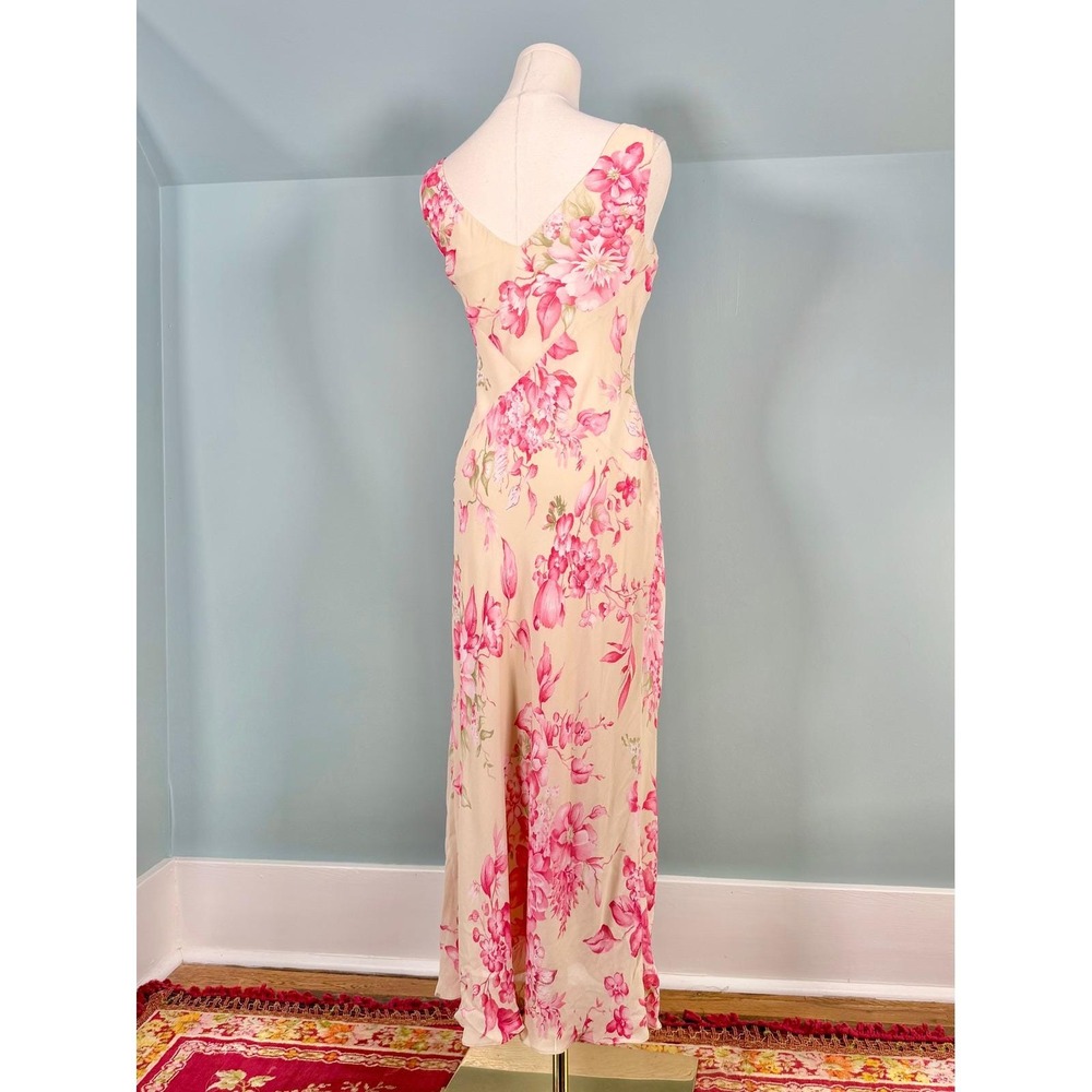 Vintage 2000s Bias Cut Dress Whimsical Fairy Pink Floral Romantic Small Medium - Picture 5 of 8